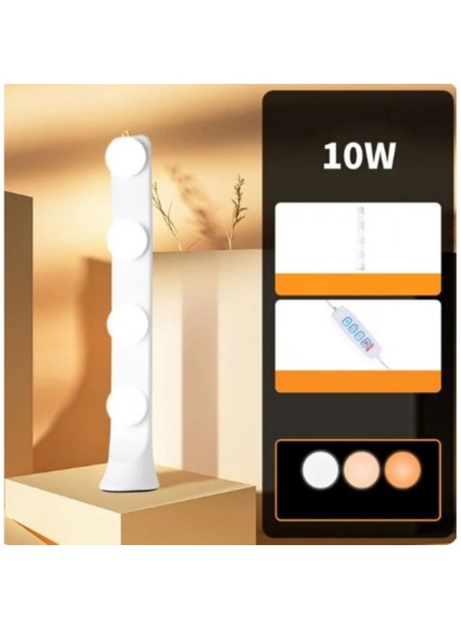 مصباح LED للزينة، 4 حبات مصباح ساطعة و3 درجات حرارة ألوان إضاءة موحدة مع USB A مصباح مكياج محمول لغرفة النوم والحمام وغرفة الملابس (أبيض) - Image 1