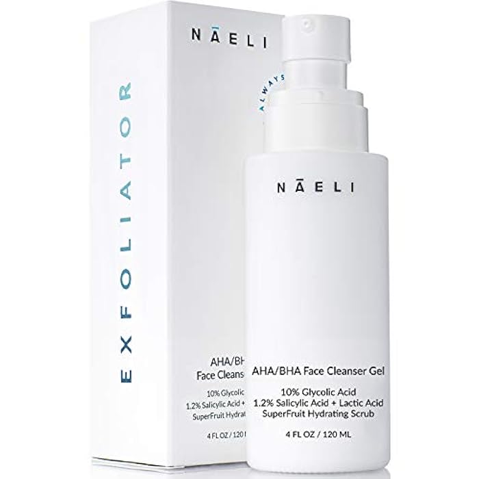 NAELI AHA/BHA Exfoliating Face Wash - 10% Glycolic Acid & Salicylic Acid Cleanser, Anti Aging Acne & Wrinkle Reducing Facial Exfoliant, Pore Minimizer & Brightening Gel, 4 oz - Image 1