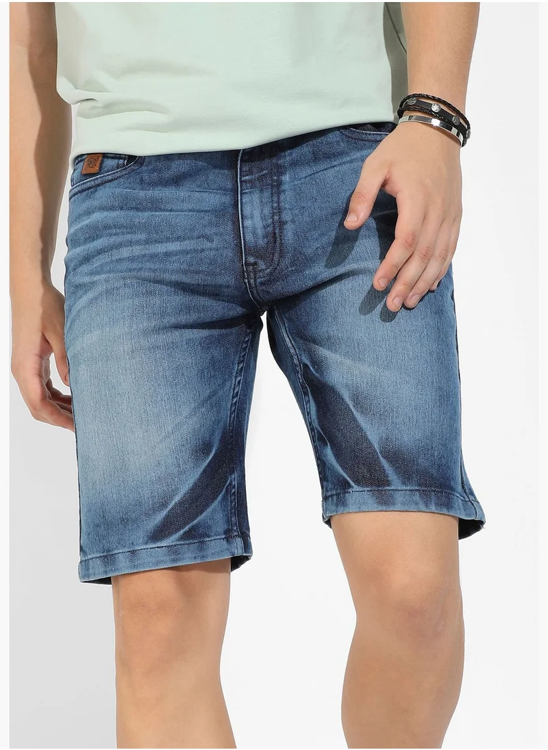 Campus Sutra Solid Denim Shorts