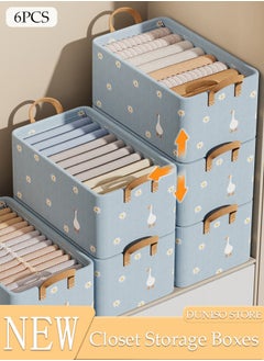 DUNISO 6 Pieces Fabric Closet Storage Organizer Set Foldable Clothes Boxes Large Capacity Wardrobe Stackable Closet Drawer with Handle for Leggings Stockings Socks Underwear  - Image 1