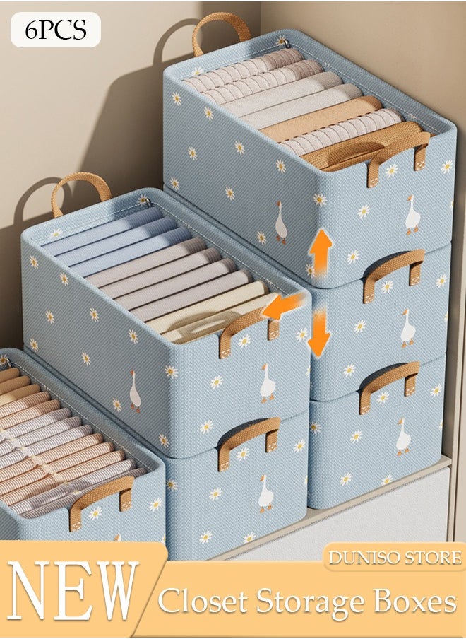 DUNISO - 6 Pieces Fabric Closet Storage Organizer Set Foldable Clothes Boxes Large Capacity Wardrobe Stackable Closet Drawer with Handle for Leggings Stockings Socks Underwear - Image 1
