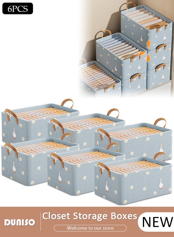 DUNISO 6 Pieces Fabric Closet Storage Organizer Set Foldable Clothes Boxes Large Capacity Wardrobe Stackable Closet Drawer with Handle for Leggings Stockings Socks Underwear  - Image 1