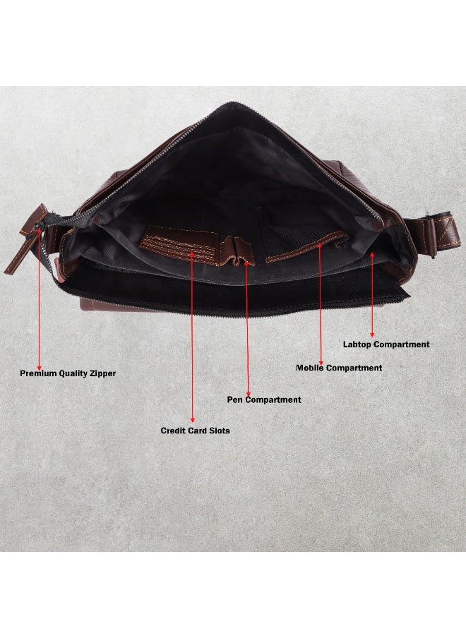 LAVERI LEATHER LAVERI Laptop Bag for Men - Leather Messenger Bag for Office - Fits up to 15 Inch Laptop - Shoulder Bag with Multiple Compartments - Executive Leather Bag for Work/Travel/Casual  - 2491  - Image 2
