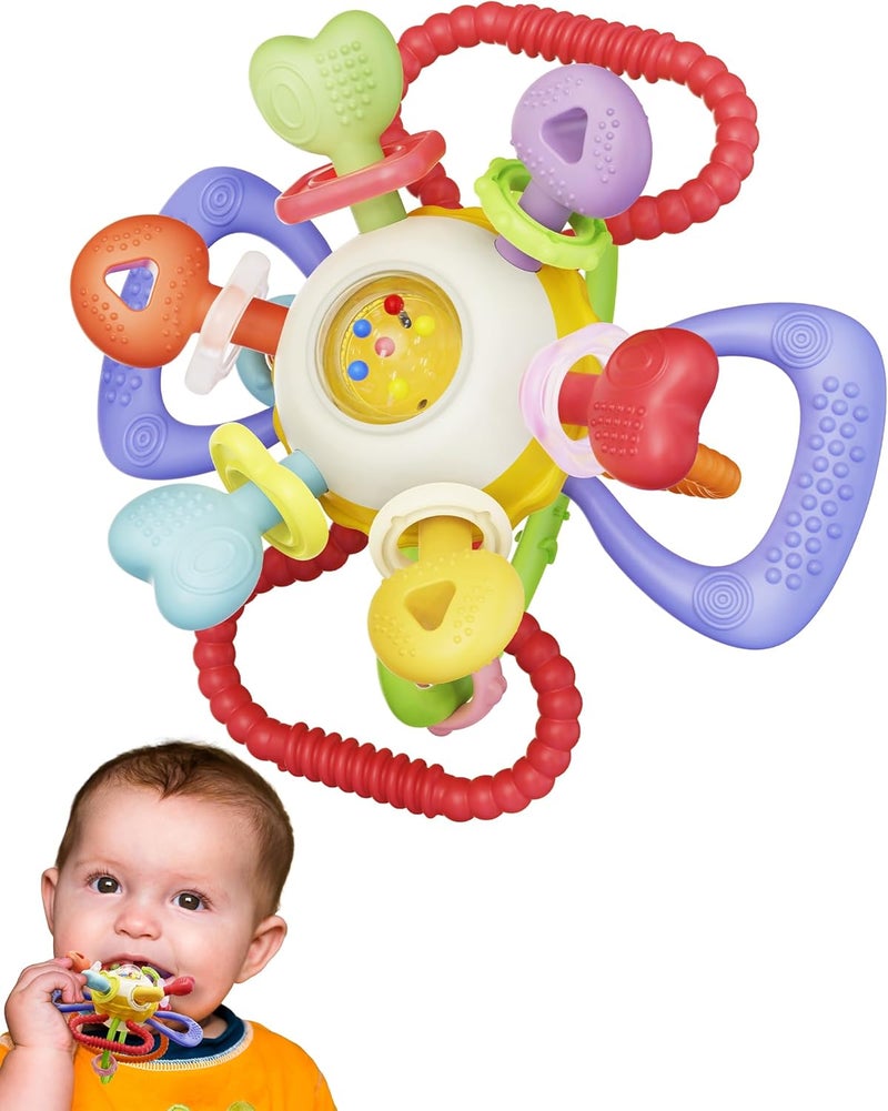 Infinno Baby Montessori Sensory Teething Toy - Safe, Multi-Functional BPA-Free Silicone Teether for Babies 0-12 Months - Teething Relief & Fun Play with Rattle - Perfect Baby Toys for Boys & Girls - Image 1