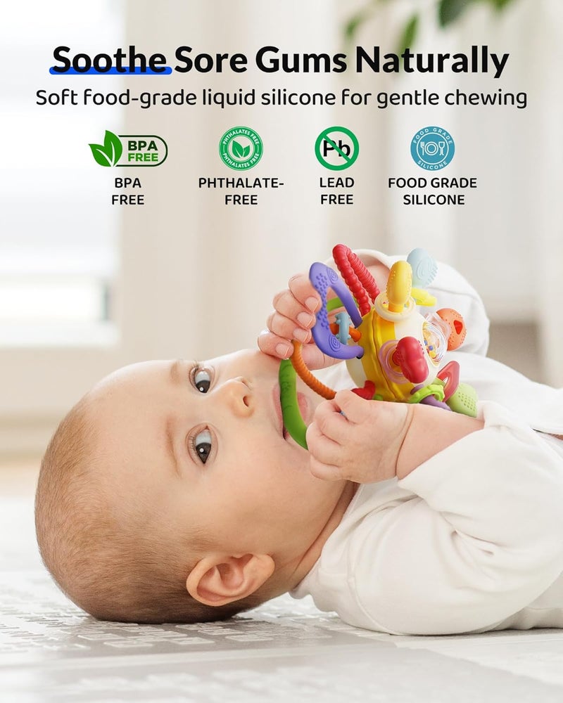 Infinno Baby Montessori Sensory Teething Toy - Safe, Multi-Functional BPA-Free Silicone Teether for Babies 0-12 Months - Teething Relief & Fun Play with Rattle - Perfect Baby Toys for Boys & Girls - Image 3