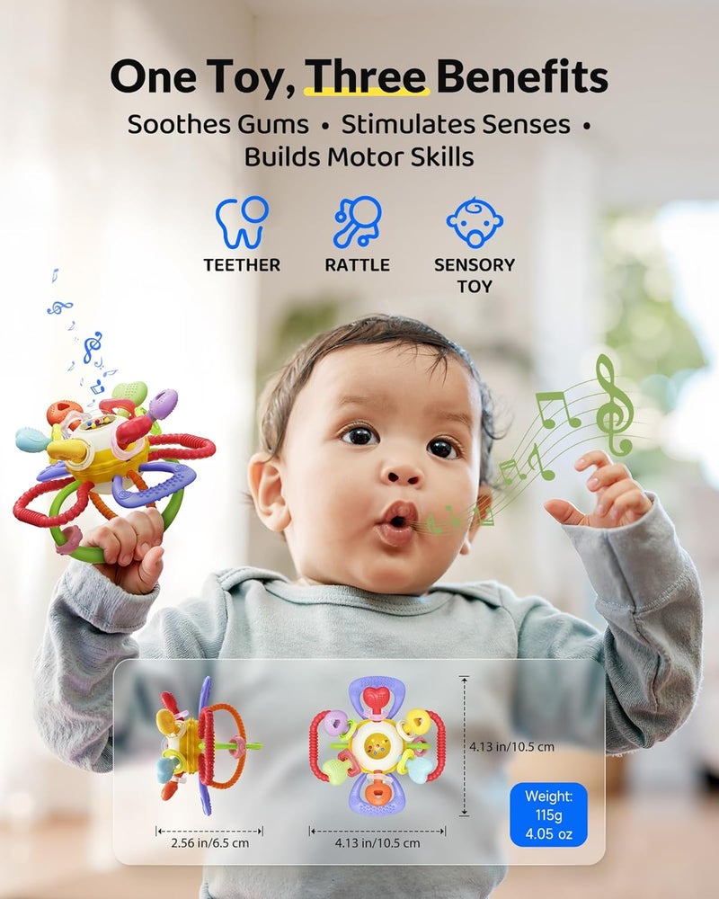 Infinno Baby Montessori Sensory Teething Toy - Safe, Multi-Functional BPA-Free Silicone Teether for Babies 0-12 Months - Teething Relief & Fun Play with Rattle - Perfect Baby Toys for Boys & Girls - Image 2