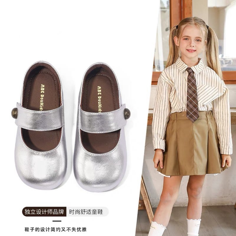 Canyze Girls Mary Jane Princess Shoes Spring Children'S Silver Small Leather Shoes All-Match Single-Layer Shoes - Image 3
