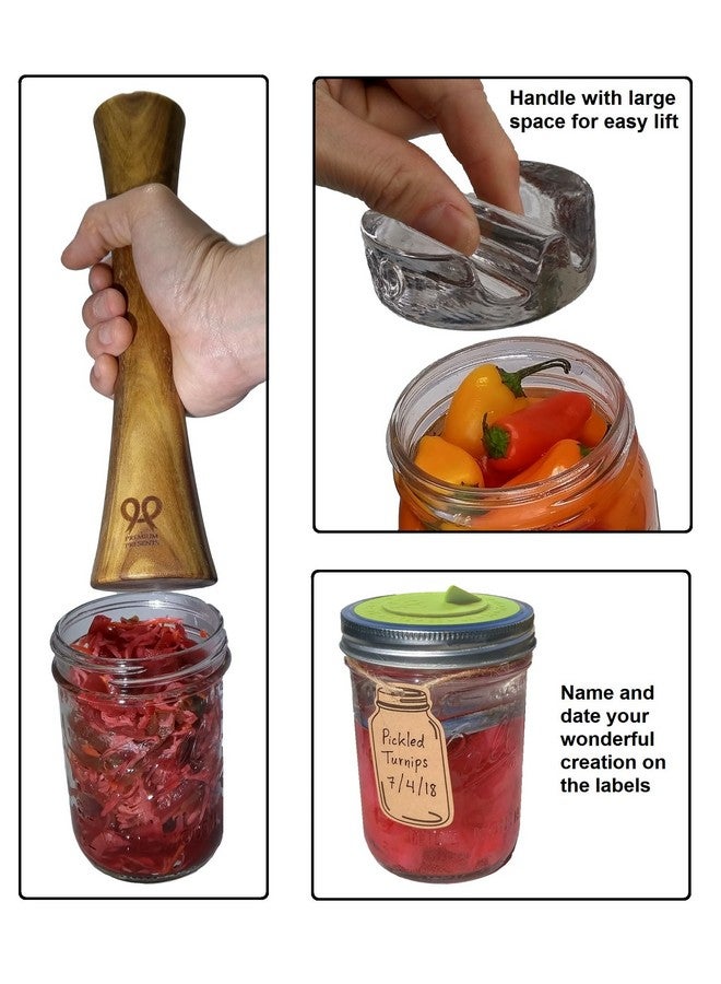 PremiumPresents Canning kit. Complete DIY fermentation kit for wide mouth mason jars or pickling jars for 7 sets. Glass weights, tamper, airlock lids, and recipe included. - Image 3