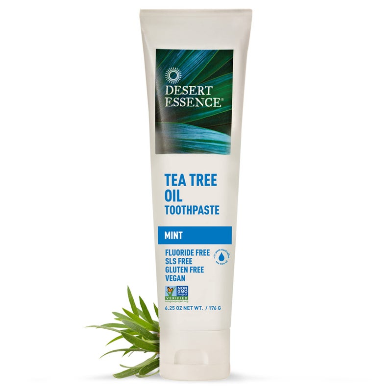 Desert Essence Tea Tree Oil Toothpaste - Mint - 6.25 Oz - Pack of 2 - Refreshing Taste - Deep Cleans Teeth & Gums - Helps Fight Plaque - Sea Salt - Pure Essential Oil - Baking Soda - Image 2