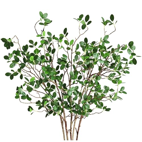 Htmeing Artificial Eucalytus Green Branches Faux Ficus Twig Home Office Shop Decoration (5 pcs) - Image 1