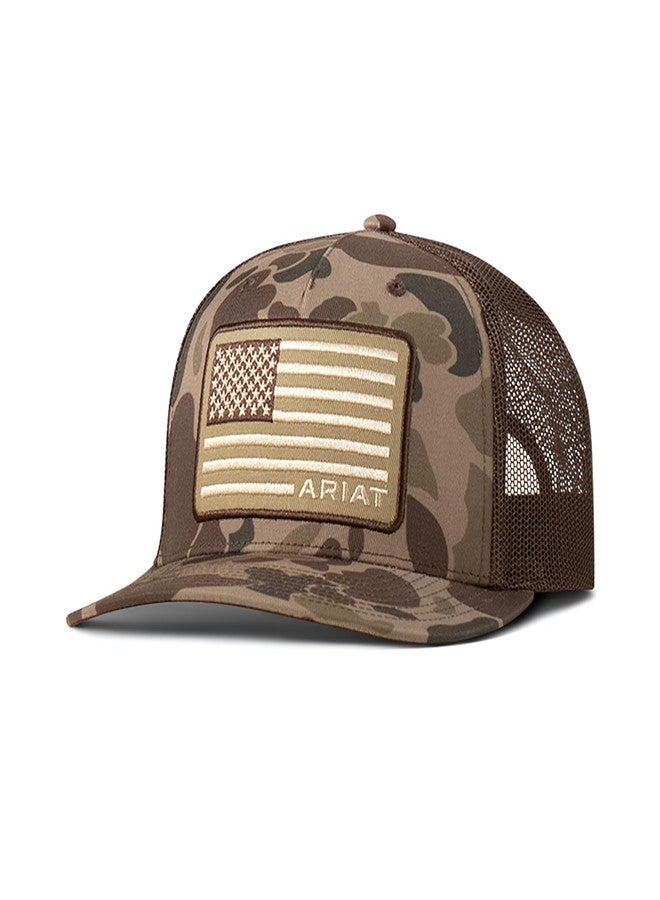 ARIAT Men's Camo Richardson 112 Trucker Cap with Embroidered American Flag Patch - Image 1