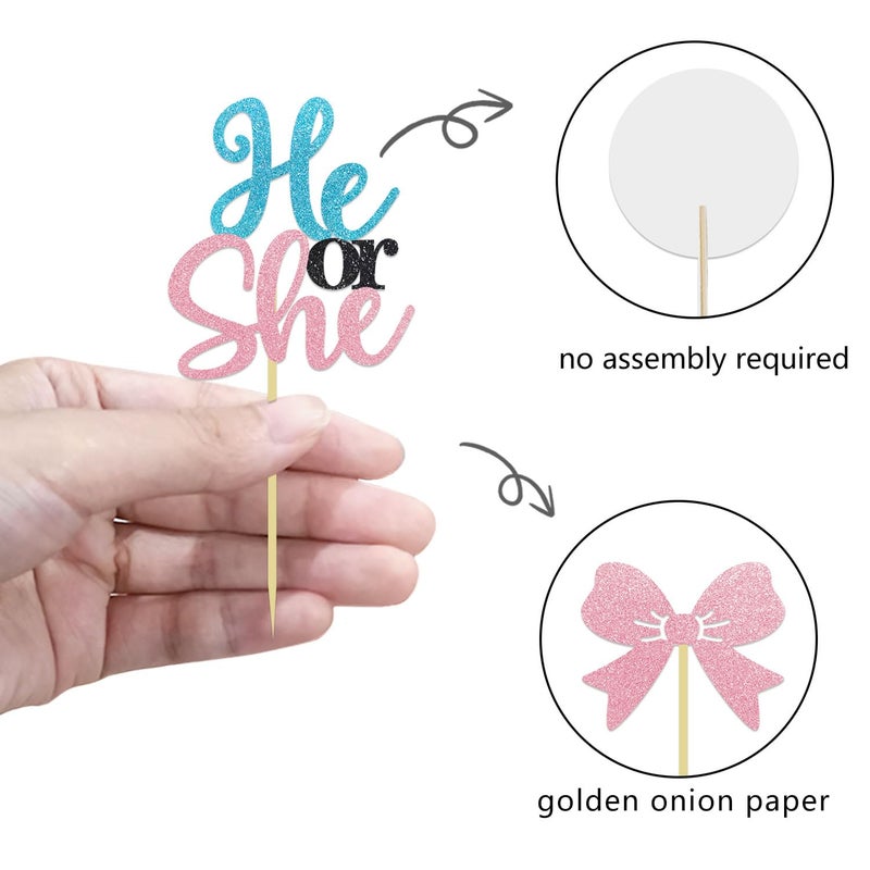 Moitkptt 24PCS Basketball He or She Cupcake Toppers for Basketball Gender Reveal Decorations  Boy or Girl Gender Reveal Cupcake Toppers for Basketball Baby Shower Decorations (S/H)  BAK001 - Image 3