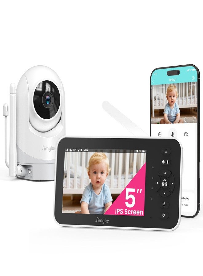 Simyke Baby Monitor,5" Video Baby Monitor with 720P Camera,WiFi Audio Monitor with Remote PTZ,Night Vision, 2-Way Talk,Sleep Mode,Lullabies & 1500ft Range,APP Control - Image 1