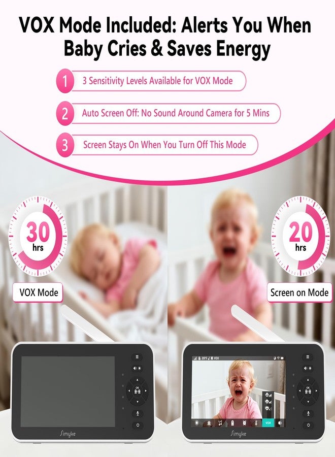 Simyke Baby Monitor,5" Video Baby Monitor with 720P Camera,WiFi Audio Monitor with Remote PTZ,Night Vision, 2-Way Talk,Sleep Mode,Lullabies & 1500ft Range,APP Control - Image 5