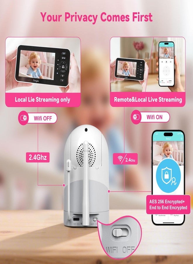 Simyke Baby Monitor,5" Video Baby Monitor with 720P Camera,WiFi Audio Monitor with Remote PTZ,Night Vision, 2-Way Talk,Sleep Mode,Lullabies & 1500ft Range,APP Control - Image 2