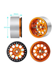 Y&D RC Vehicle Wheel Hubs, 4Pcs Aluminum Alloy 2.2" Beadlock Wheels Rims 35mm Compatible with 1/10 Scale Crawler Axail Wraith RR10 90018/90048 1/10th Truck Car(Orange)  - Image 2