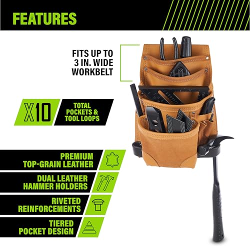 AWP Classic Leather Tool Pouch Crafted from Premium TopGrain Leather Compatible with Work Belts Up to 3 Inches Wide Tool Belt Accessory 3 Pack - Image 3