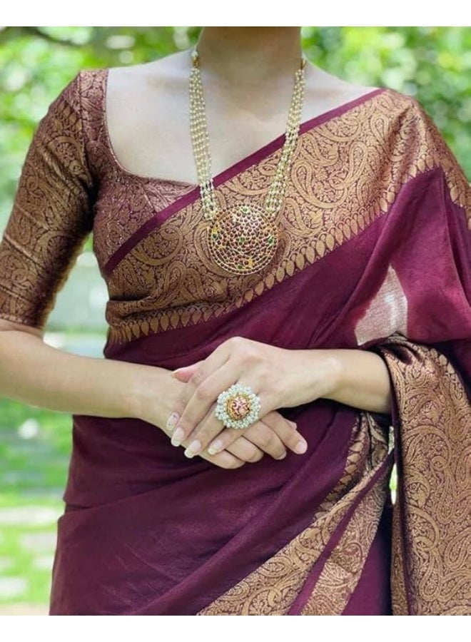 مملكة الإكسسوارات ساري حريمي كانجيفارام ناعم من حرير الليتشي مع قطعة بلوزة - Image 2