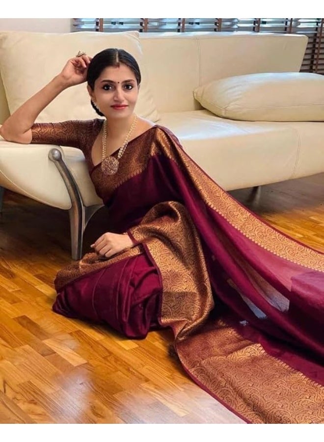 مملكة الإكسسوارات ساري حريمي كانجيفارام ناعم من حرير الليتشي مع قطعة بلوزة - Image 3