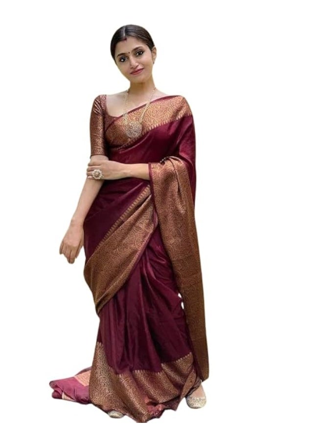 مملكة الإكسسوارات ساري حريمي كانجيفارام ناعم من حرير الليتشي مع قطعة بلوزة - Image 1