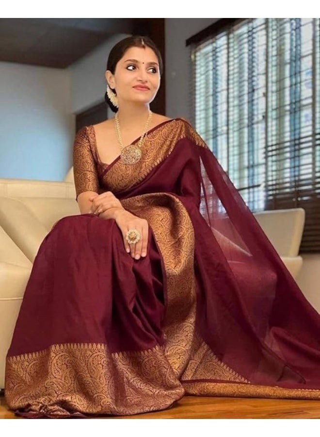 مملكة الإكسسوارات ساري حريمي كانجيفارام ناعم من حرير الليتشي مع قطعة بلوزة - Image 5