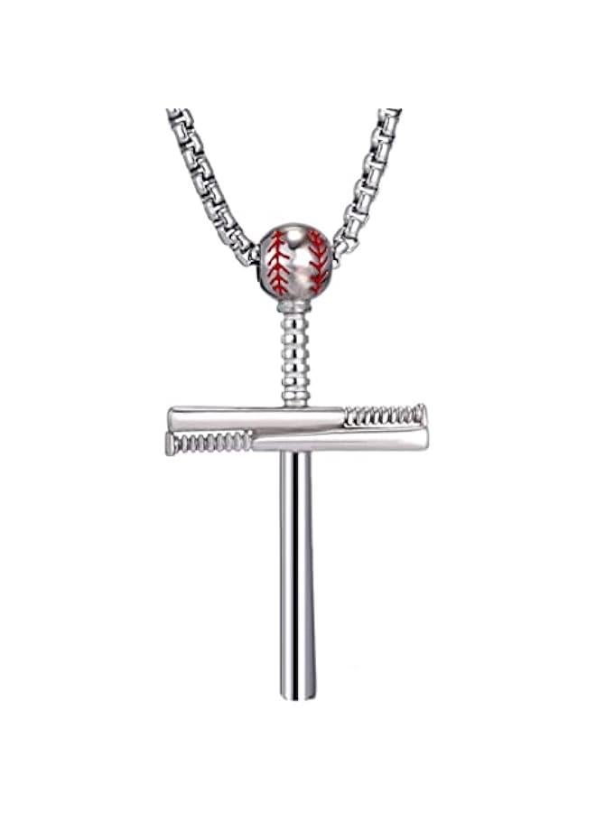 Arabest Cross Necklace Men Sports Stainless Steel Baseball Cross Necklaces Boys Gift - Image 1