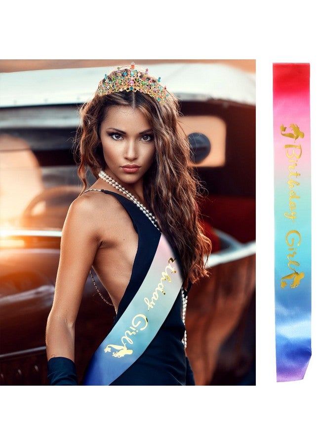 Velscrun Rainbow Color Crystal Birthday Tiara Crowns For Women Girls Elegant Princess Crown With Combs Birthday Girl Headband Sash Happy Birthday Party Decorations Birthday Gift Hair Accessories - Image 3