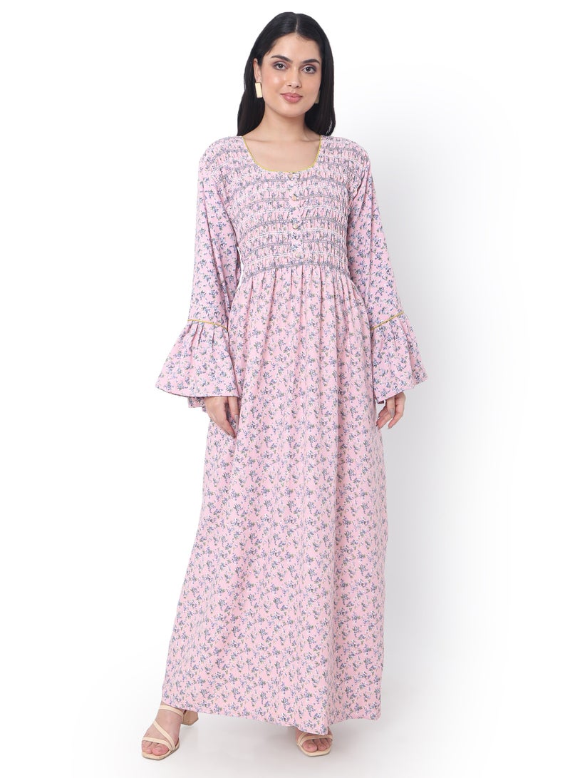HANA & SARA SMOKING DESIGN CASUAL LONG VISCOSE STYLISH PRINTED ARABIC KAFTAN JALABIYA DRESS  - Image 1