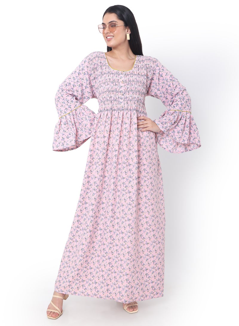 HANA & SARA SMOKING DESIGN CASUAL LONG VISCOSE STYLISH PRINTED ARABIC KAFTAN JALABIYA DRESS  - Image 4