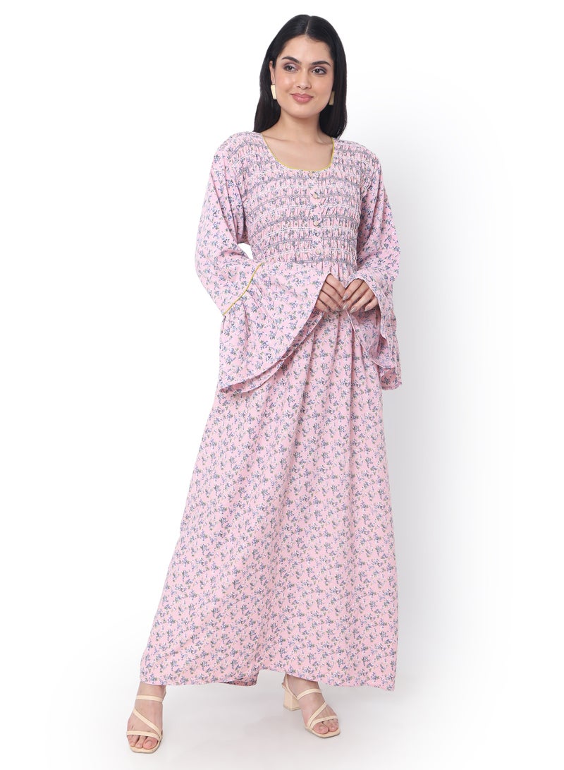 HANA & SARA SMOKING DESIGN CASUAL LONG VISCOSE STYLISH PRINTED ARABIC KAFTAN JALABIYA DRESS  - Image 5