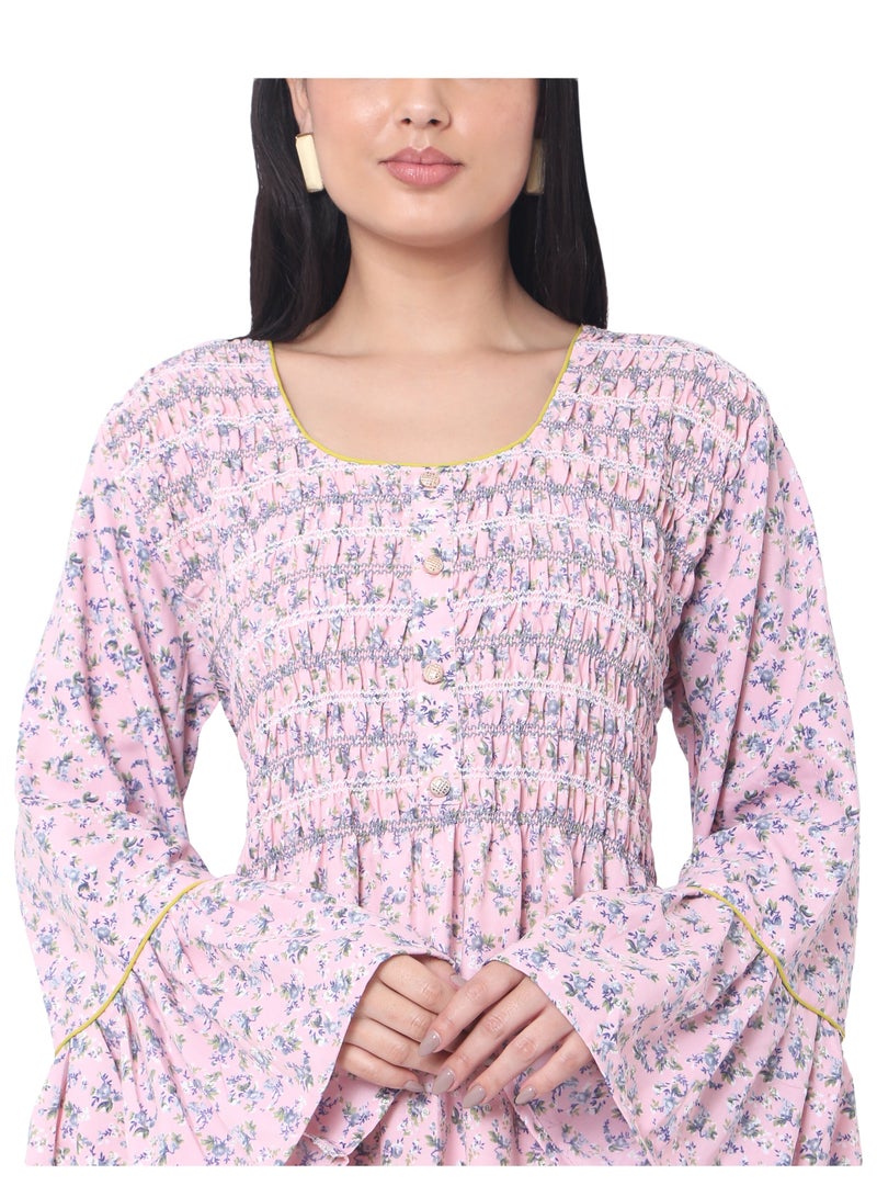 HANA & SARA SMOKING DESIGN CASUAL LONG VISCOSE STYLISH PRINTED ARABIC KAFTAN JALABIYA DRESS  - Image 3