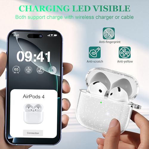 MHYALUDO for AirPods 4th Generation Case Cover 2024, Military-Grade Shockproof, Soft TPU Highly Transparent Anti-Yellowing for AirPods 4 Case with Cleaning Kit & Cute Round Buckle, Gitter - Image 3