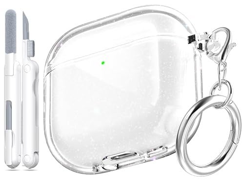 MHYALUDO for AirPods 4th Generation Case Cover 2024, Military-Grade Shockproof, Soft TPU Highly Transparent Anti-Yellowing for AirPods 4 Case with Cleaning Kit & Cute Round Buckle, Gitter - Image 1