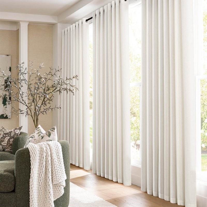 Jowels Natural Cream Linen Curtains 96 Inch Length 2 Panels for Living Room Bedroom, Light Filtering Sheer Curtains 96 Inches, Modern Farmhouse Grommet Semi Sheer Soft Privacy Drapes - Image 2