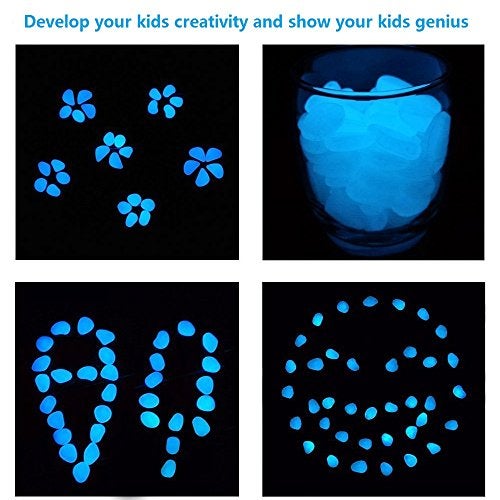 chic style 340pcs Glow in The Dark Garden Pebbles, Gardening Luminous Glow Stones Outdoor Decor Glowing Water Fish Tank Gravel (Blue) - Image 2