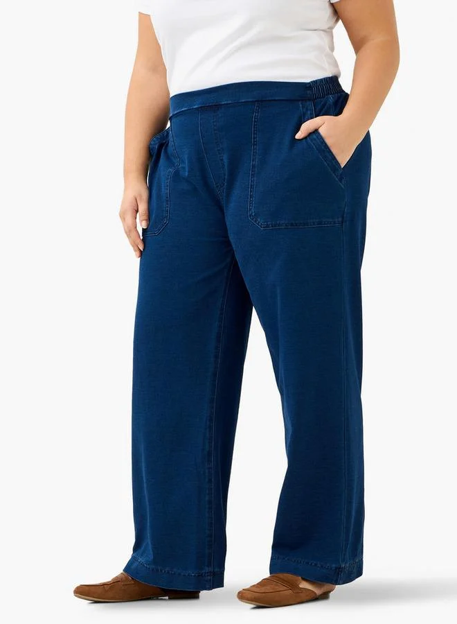 Ulla Popken Plus Size Ulla Popken Wide Leg Jeans with Pockets