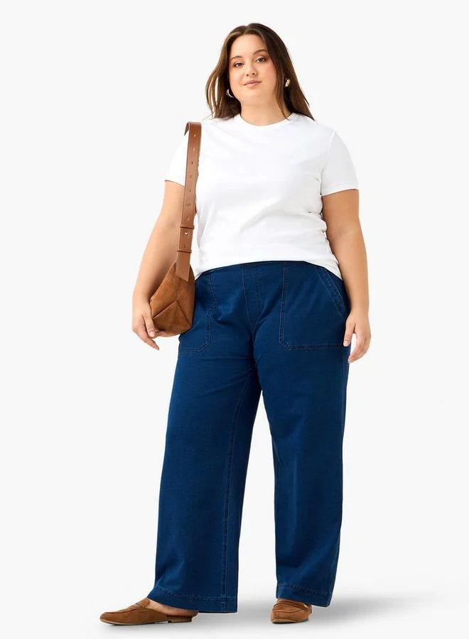 Ulla Popken Plus Size Ulla Popken Wide Leg Jeans with Pockets