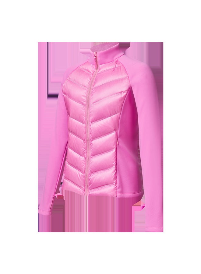 Three-proof Sports Down Jacket For Women, Outdoor Running, Windproof And Warm Fitness Top, Lightweight Slim Fit Stand-up Collar Rib Jacket