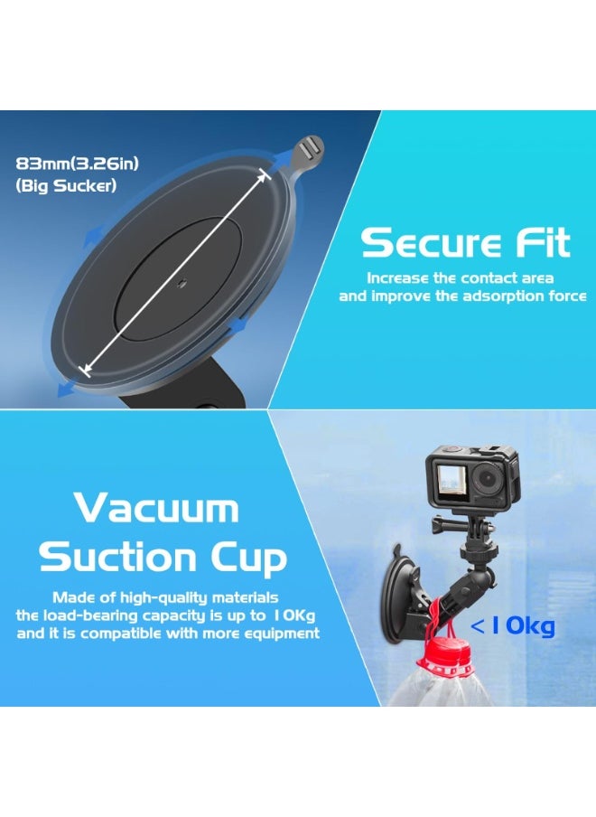 spa luxetique Suction Cup Mount for DJI Osmo Pocket 3，Action Camera Car Windshield Window Vehicle Boat Camera Suction Cup Bracket Holder for Insta360 X4 X3 X2 ONE R RS GO 3 for GoPro Hero 12 11 10 9 8 7  - Image 2
