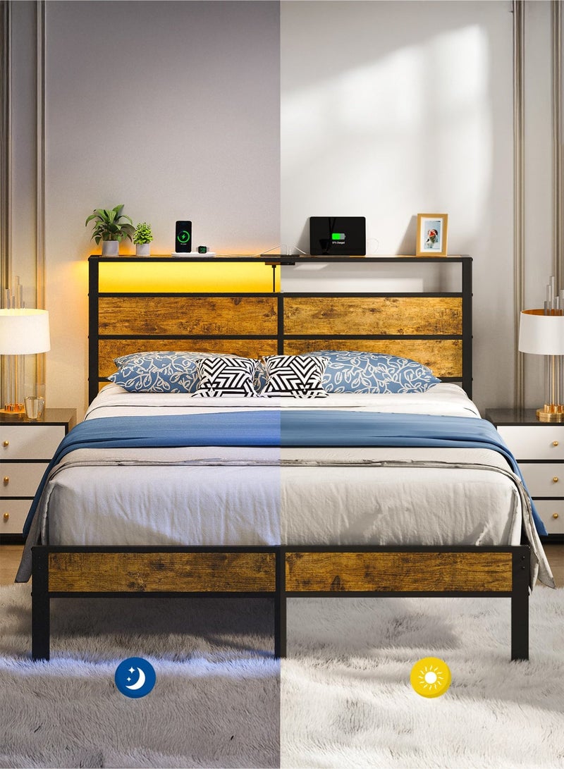 Yanara Queen Size Bed Frame with USB Type-C Charging Station Headboard, Smart LED Lights, Metal Platform Noise Free, No Box Spring Needed, Easy Assembly, 160cm*200cm - Image 1