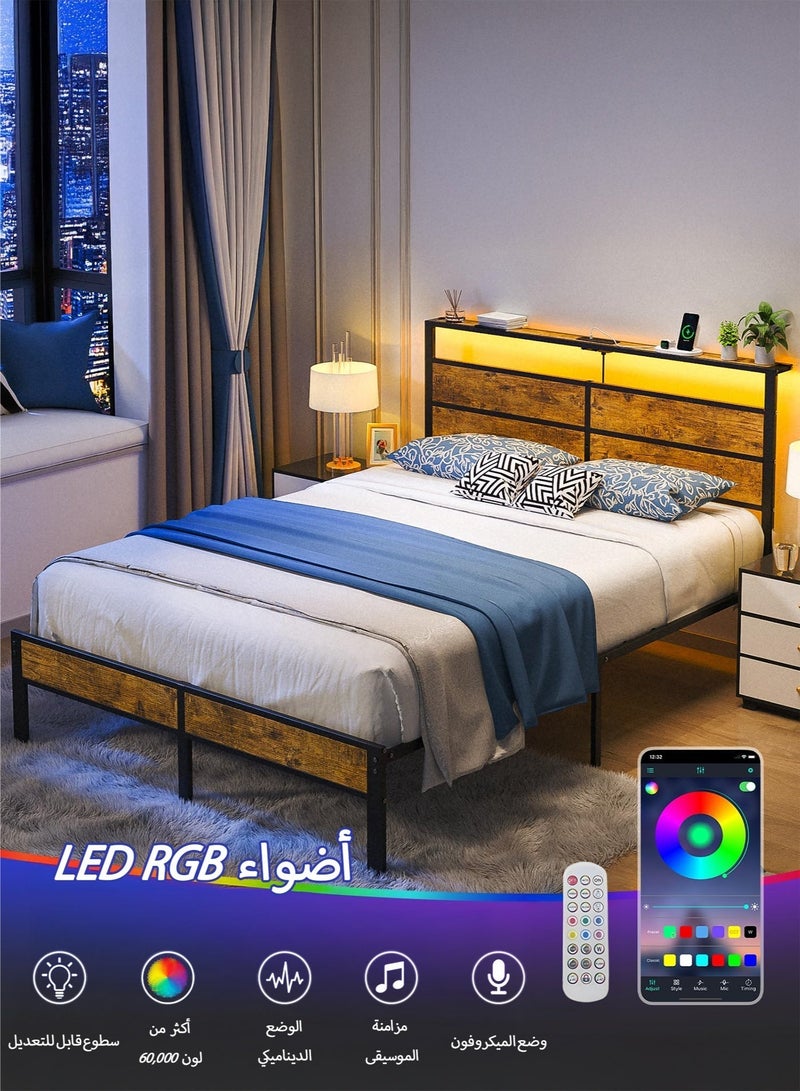 Yanara Queen Size Bed Frame with USB Type-C Charging Station Headboard, Smart LED Lights, Metal Platform Noise Free, No Box Spring Needed, Easy Assembly, 160cm*200cm - Image 3