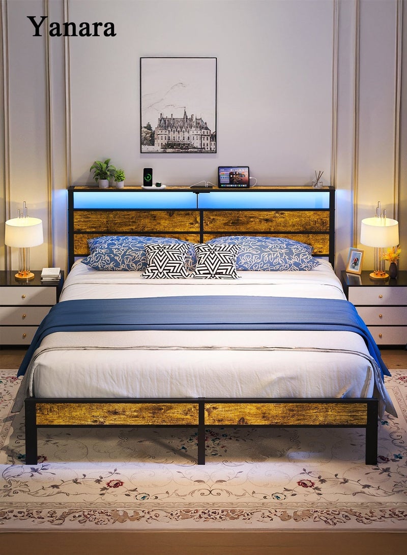 Yanara Queen Size Bed Frame with USB Type-C Charging Station Headboard, Smart LED Lights, Metal Platform Noise Free, No Box Spring Needed, Easy Assembly, 160cm*200cm - Image 2