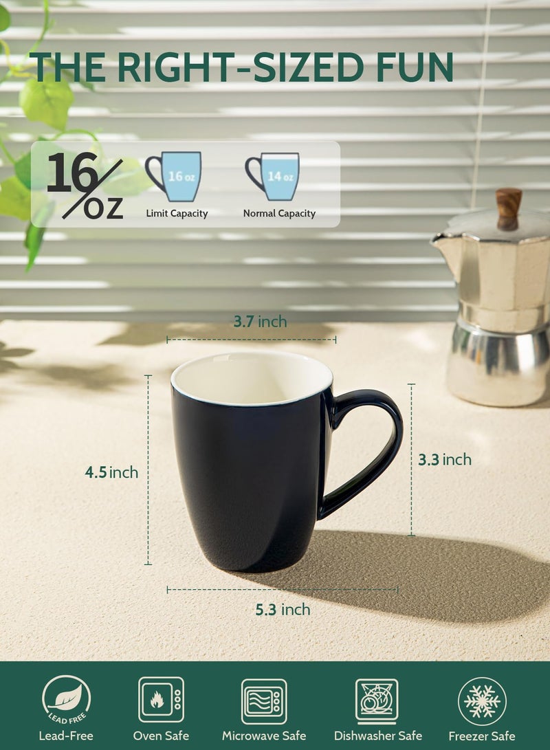 Sweese Porcelain Coffee Mugs - 16 Ounce (Top to the Rim) for Coffee, Latte, Tea, Cocoa, Set of 4, Navy - Image 2
