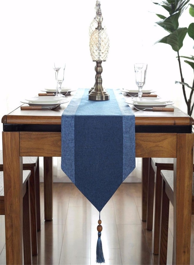 Dimatic Linen Textured Table Runner, Two-Colors Rustic Farmhouse Table Runner with Tassel for Everyday Dining Wedding Party Holiday Home Decor, 13 x 82 Inch, Blue - Image 5