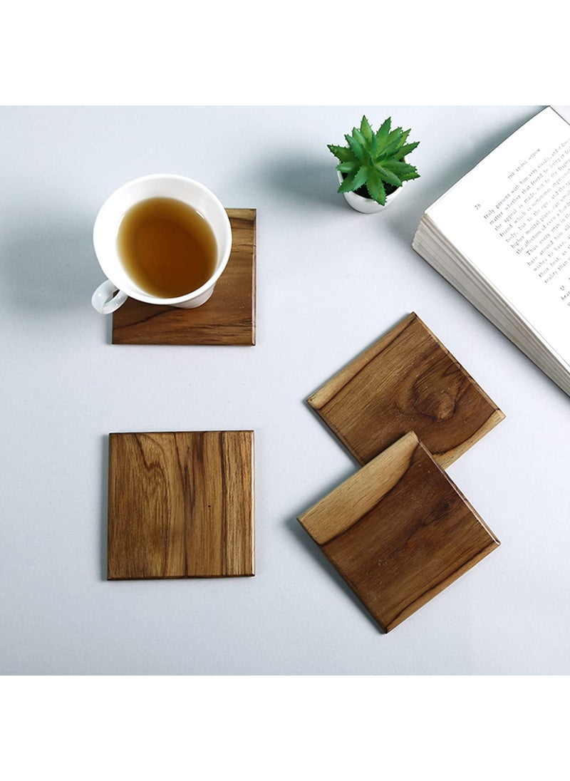 RF REINVENTION FACTORY Wooden Teakwood TeaCoffee CoastersSet of 4 by Reinvention Factory 