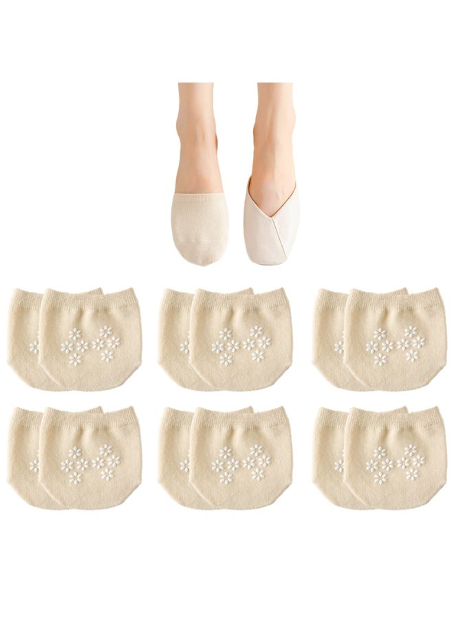 جوارب نسائية بدون كعب بنصف كف بنقشة زهور، قبضة سيليكون مانعة للانزلاق، 6 أزواج (بيج) - Image 1