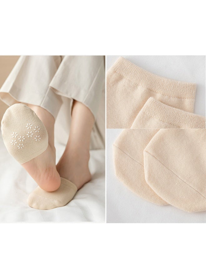 جوارب نسائية بدون كعب بنصف كف بنقشة زهور، قبضة سيليكون مانعة للانزلاق، 6 أزواج (بيج) - Image 3