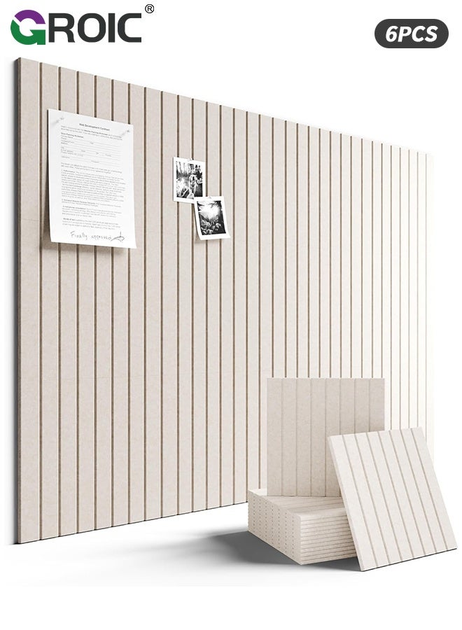 GROIC 6Pcs Large Cork Board, Felt Acoustic Panels, 30x30CM, Self-Adhesive Grooved, Vertical Strip Polyester Fiber Soundproof , Office Cinema Music Room Wall Decor, Felt Wall Backdrop, Dark Camel - Image 1