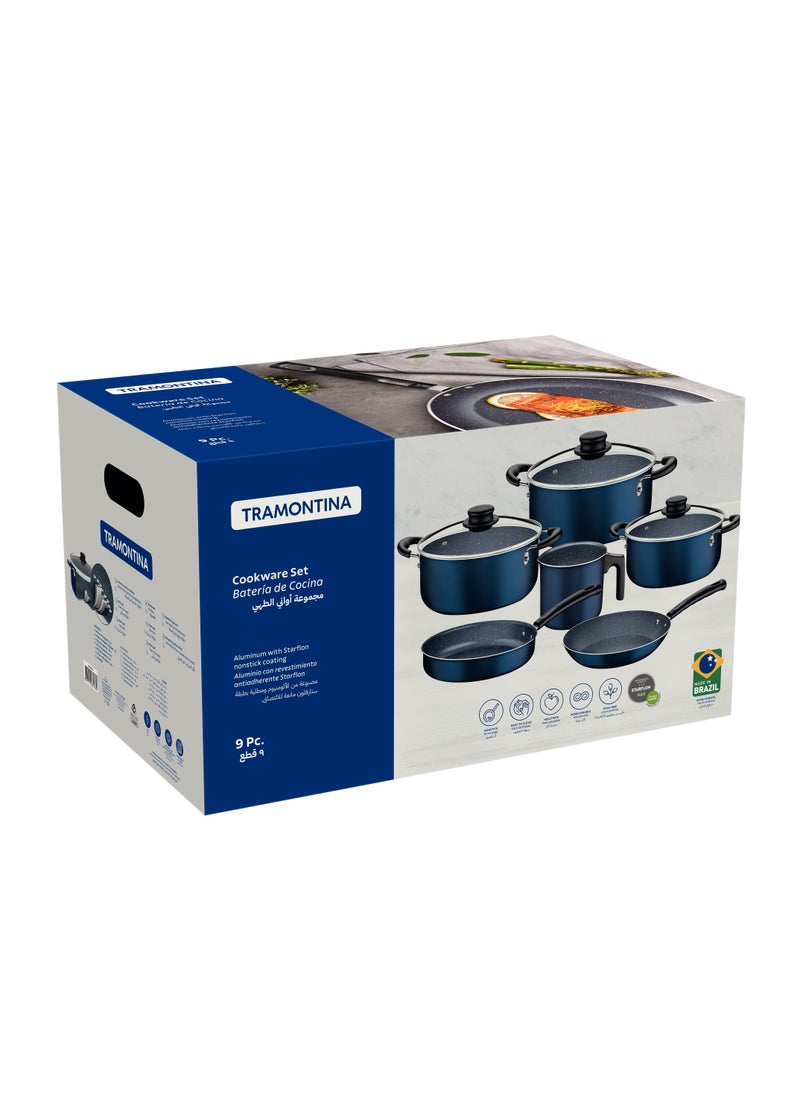 TRAMONTINA Since 1911,Made in Brazil-  9 Pieces Blue Aluminum Cookware Set with Interior and Exterior Starflon Max Nonstick Coating  - Image 2