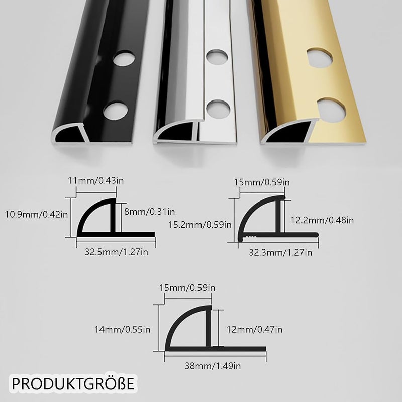 Aluminium Tile Edging 125 cm – Corner Profiles for Tiles, Wall Panels, Bathroom, Kitchen, Silber, Dicke: 12.2 mm - Image 2